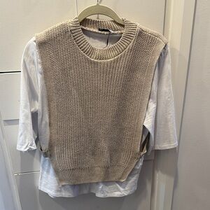 Zara Beige mixed media shirt